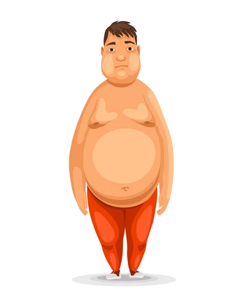 Weight loss. Man before diet poses. Cartoon funny character on white background. Fat guy before lose weight — Stock Vector