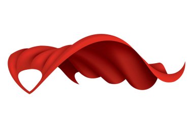 Süper kahraman kırmızı pelerin. Kırmızı kumaştan ipek pelerin. Karnaval maskeli balosu kıyafeti, gerçekçi kostüm tasarımı. Uçan Manto kostümü