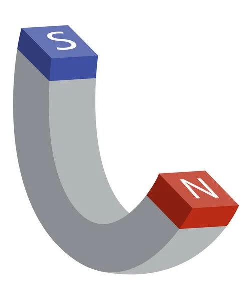 Rode en blauwe magneet icoon met twee polen noord en zuid geïsoleerd op wit. Magnetisme, magnetiseren, aantrekkingskracht concept. Machtssymbool — Stockvector