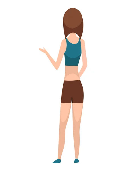 La gente mira hacia atrás. Joven humano. Dibujos animados vector mujer de pie ilustración. Personas adultas por detrás. Personaje femenino en atuendo casual — Archivo Imágenes Vectoriales