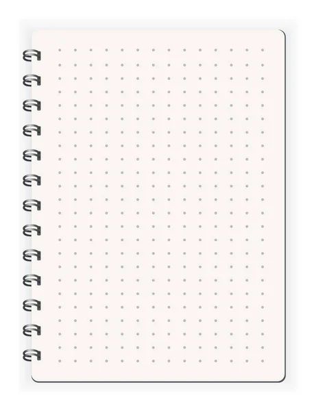 Notebook ined dots. Sketchbook página em branco. Bloco de notas vetor isolado mockup. Mock Blank com sombra. Design de arte limpo espiral bloco de notas modelo em branco — Vetor de Stock