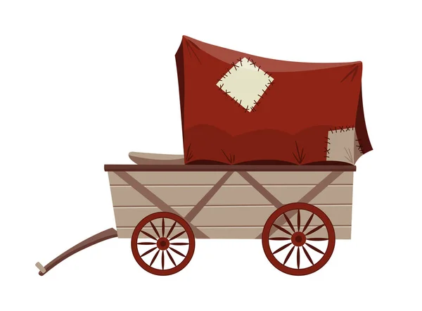 Wild west cartoon wagen met tent. Oud westers koetspictogram geïsoleerd op witte achtergrond — Stockvector