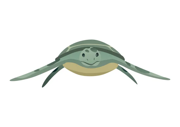 Carácter tortuga. Verde mar o mar tortuga natación. Fauna silvestre en concha. Ilustración vectorial plana aislada sobre fondo blanco — Archivo Imágenes Vectoriales