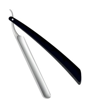 Ustura. Sakal kesim aksesuarı. Hijyen için keskin tıraş aletleri ya da beyaza izole edilmiş saç stili. Tıraş taklit simgesi