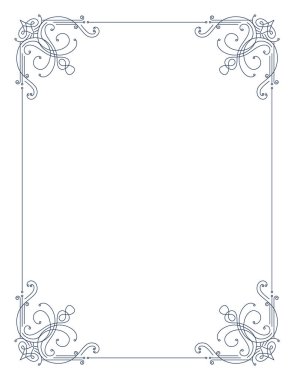 Kenarları kıvrımlı dekoratif çerçeve. Zarif sınır. Düğün için basit bir sınır çizgisi, bayrak tasarımı. İzole vektör illüstrasyonu