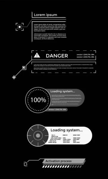 Wywoływanie tytułów baner. Futurystyczne cyfrowe ramki tekstowe linii i zestaw emplate etykiety. Wyskakujące okienka lub pola opisu, bąbelki mowy. Elementy konstrukcyjne interfejsu prostej komunikacji — Wektor stockowy