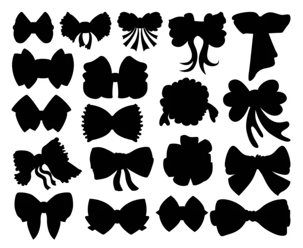 Collection of gift bows flat vector illustration. Silhouette of knots for present elements template. Decorations for gifts, greetings or holidays — Stock Vector