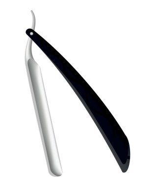 Ustura. Sakal kesim aksesuarı. Hijyen için keskin tıraş aletleri ya da beyaza izole edilmiş saç stili. Tıraş taklit simgesi