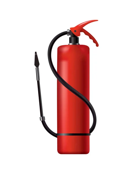 Červený hasicí přístroj. Izolovaná přenosná požární jednotka s hadicí. Hasičský nástroj pro boj s ohněm. Přenosné hasicí zařízení — Stockový vektor