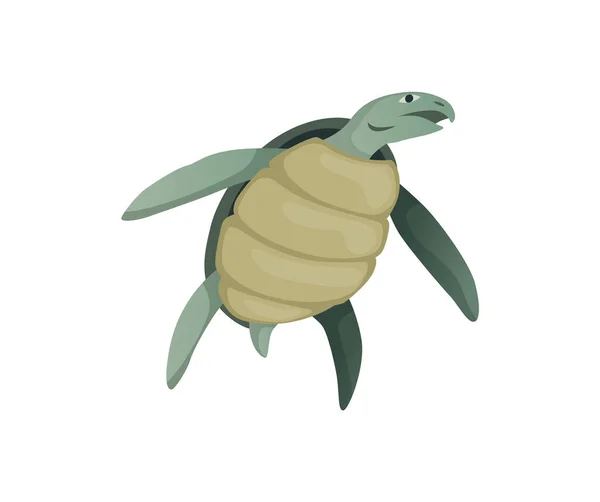 Carácter tortuga. Verde mar o mar tortuga natación. Fauna silvestre en concha. Ilustración vectorial plana aislada sobre fondo blanco — Archivo Imágenes Vectoriales
