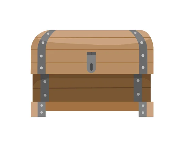 Caja torácica. Antigua caja del tesoro o contenedor de madera pirata cerrado. Vector icono de dibujos animados cofre aislado sobre fondo blanco — Vector de stock