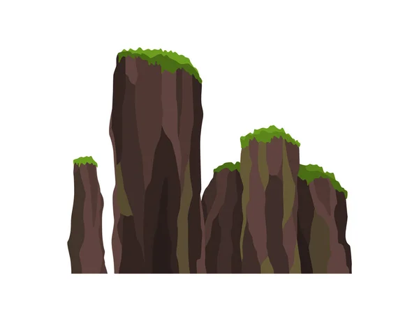 Naturaleza paisaje de montaña. Macizo rocoso o carretilla montaña montón vector Ilustración. Cordillera de los picos rocosos, montaña rocosa entorno superior. Paisaje de viajes, escalada o senderismo — Vector de stock