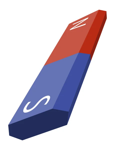 Icona magnetica rossa e blu con due poli nord e sud isolati su bianco. Magnetismo, magnetizzazione, attrazione. Simbolo di potenza — Vettoriale Stock