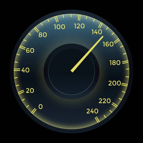 Ρεαλιστικό ταχύμετρο ταμπλό αυτοκινήτου. Μετρητής ταχύτητας. Δείκτης ταχύτητας μοτοσικλέτας ή μοτοσικλέτας, μετρητής σε αναλογικό πίνακα. Πολύχρωμο πληροφοριακό στοιχείο — Διανυσματικό Αρχείο