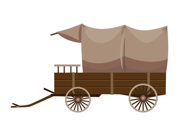 テント付きの野生の西漫画ワゴン。白い背景に隔離された古い西洋の馬車のアイコン — ストックベクタ