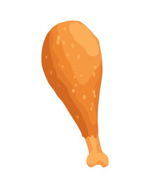 Kızarmış tavuk. Kızarmış tavuk budu beyaz arka planda izole edilmiş. Çizgi film stilinde çok güzel. Taze fast food kızartması.