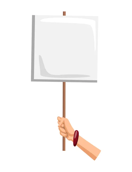 Mano sosteniendo cartel vacío con lugar para texto. Mano de persona sosteniendo banner o tarjeta en blanco. Ilustración vectorial aislado se puede utilizar para la competencia, noticias, torneo o concurso — Vector de stock