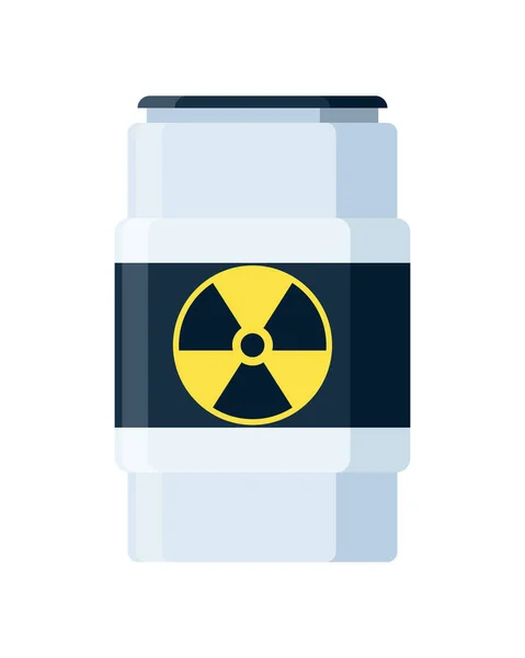Toxic chemical barrel. Steel tank with radioactive waste. Container radiation icon in flat style. Dangerous substance. Storage of nuclear components — Stock Vector