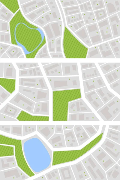 Várostérkép. Városi utcák parkkal és folyóval. Belvárosi GPS navigációs terv, elvont városi közlekedés. Vektor térképváros kis úthálózat minta textúra — Stock Vector