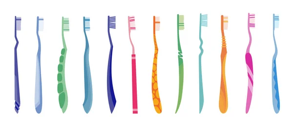 歯ブラシ歯科シンボルのコレクション。口の洗浄ツール。ウェブのための隔離されたアイコン。口腔ケアと衛生、医療の概念。白い背景のシンボルのベクトルイラスト — ストックベクタ