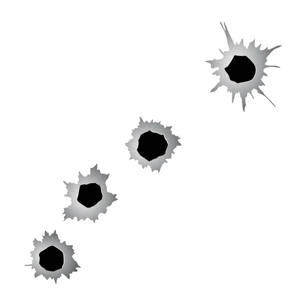 Bullet holes set. Ragged hole, damage and cracks on surface from bullet in monochrome color. Vector illustration isolated on white background — Stock Vector