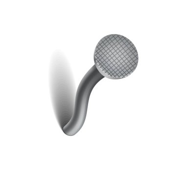 Yüzeyde çivi var. Demir, çelik ya da gümüş iğne başı. Yamuk metal çivi ya da çizgi film tarzında kapaklı çivi. Beyaz arkaplanda izole edilmiş ev yapımı için vektör üst görünümü gri donanım