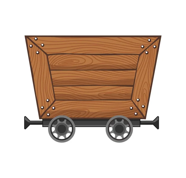 Trä tom gruva vagn. Tecknad min vagn. Vektor design illustration isolerad på vit bakgrund — Stock vektor