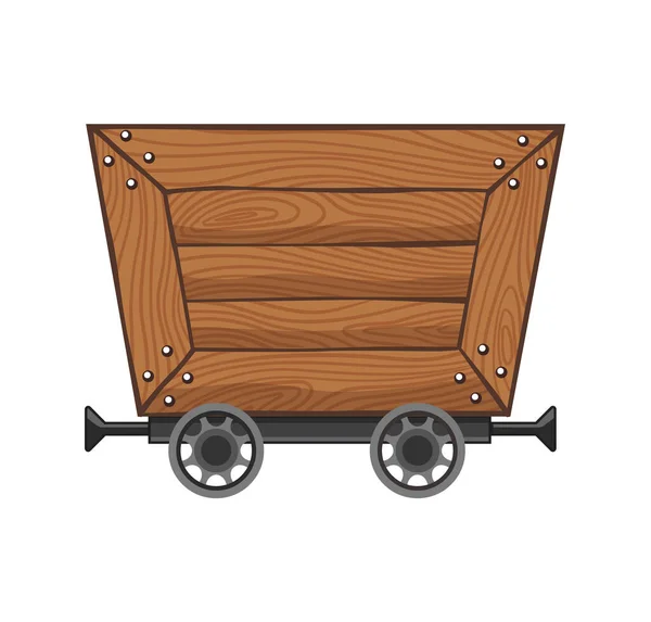 Leere Grubenkarren aus Holz. Cartoon Minenwagen. Vektor Design Illustration isoliert auf weißem Hintergrund — Stockvektor