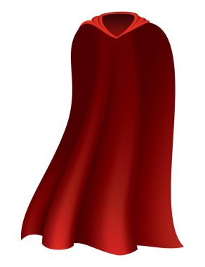 Süper kahraman kırmızı pelerin. Kırmızı kumaştan ipek pelerin. Karnaval maskeli balosu kıyafeti, gerçekçi kostüm tasarımı. Uçan Manto kostümü