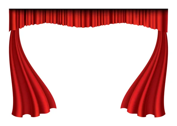 Красные шторы реалистичны. Шелковое оформление театральной ткани для кинотеатра или оперного зала. Роскошные шторы и драпировки - предмет интерьера. Изолированный на белом для театральной сцены — стоковый вектор