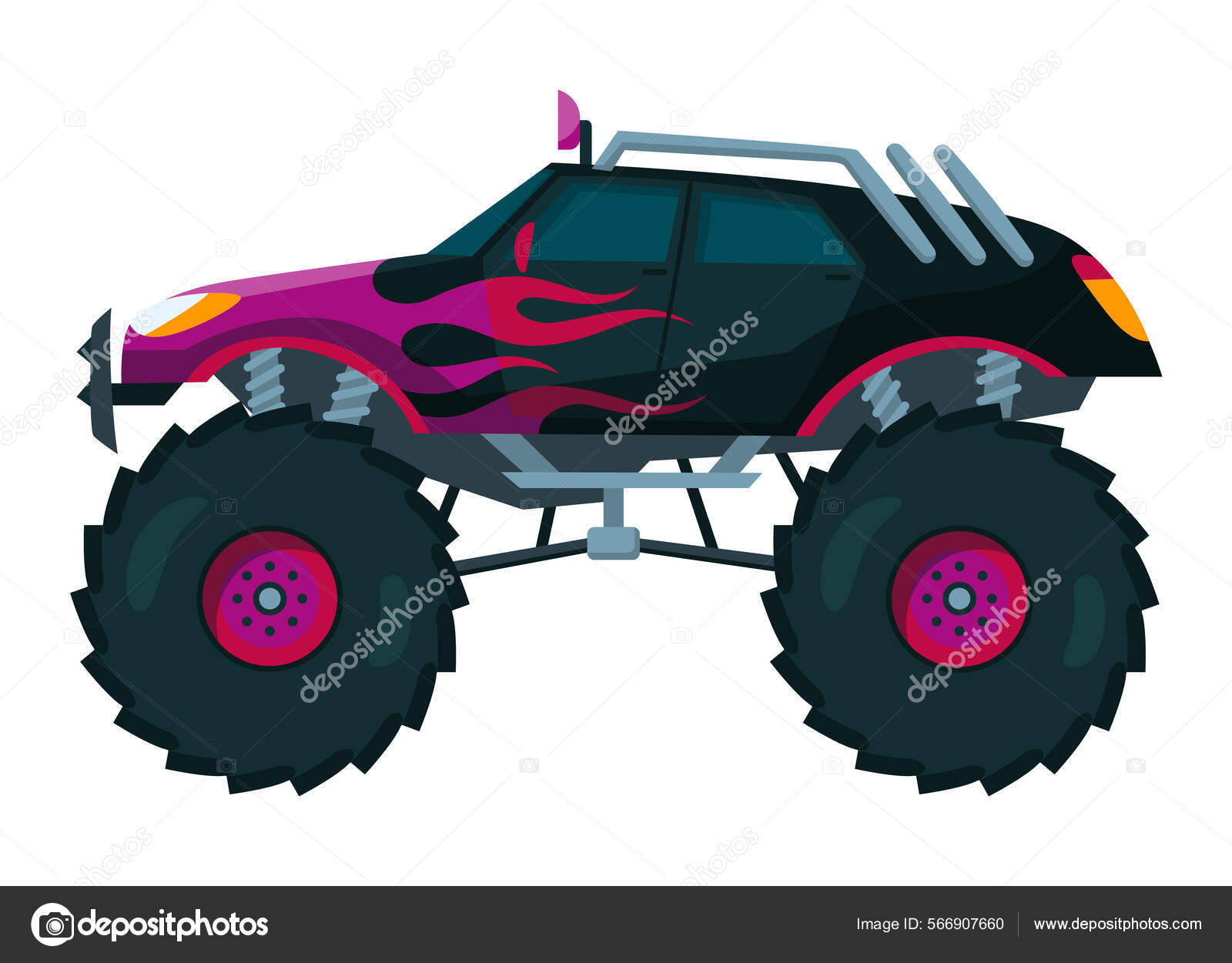 Caminhão Monstro. Carro De Desenho Animado Colorido Brilhante Com Rodas  Grandes. Carro Pesado Com Pneus Grandes E Janelas Coloridas Pretas. Isolado  Rali 4x4 Computador Ou Jogo Móvel Royalty Free SVG, Cliparts, Vetores