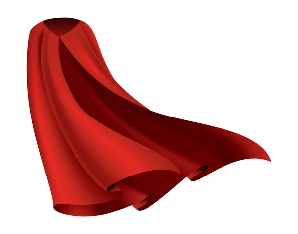 Un mantello rosso da supereroe. Mantello in seta scarlatto in vista frontale. Vestito mascherato di carnevale, disegno realistico del costume. Costume da Mantello Volante — Vettoriale Stock
