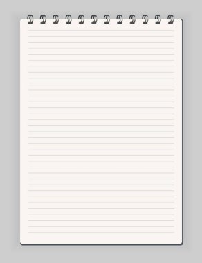 Defter kapatıldı. Çizim defteri boş. Not vektörü izole edildi. Boş, gölgeyle süslenmiş. Sanat tasarımı temiz spiral not defteri boş şablonu