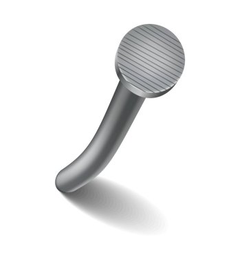 Yüzeyde çivi var. Demir, çelik ya da gümüş iğne başı. Yamuk metal çivi ya da çizgi film tarzında kapaklı çivi. Beyaz arkaplanda izole edilmiş ev yapımı için vektör üst görünümü gri donanım