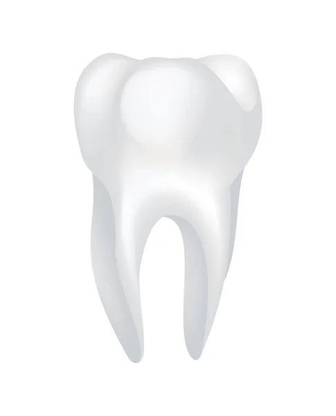 Biały świecący ludzki ząb. Ikona wektora dentystycznego. Symbol kliniki stomatologicznej. Ochrona zębów, pielęgnacja jamy ustnej lub zębów. Przywracanie zębów — Wektor stockowy