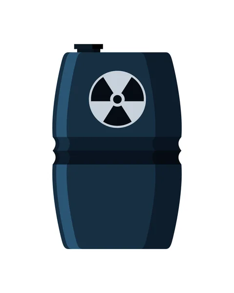 Toxic chemical barrel. Steel tank with radioactive waste. Container radiation icon in flat style. Dangerous substance. Storage of nuclear components — Stock Vector