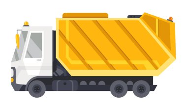 Otomatik yükleyicili çöp kamyonu. Sağlam ev ve ticari atıkların toplanması ve taşınması. Çöp temizleme, kentsel hijyenik araç. Çöp Ekolojisi ve Geri Dönüşüm Konsepti