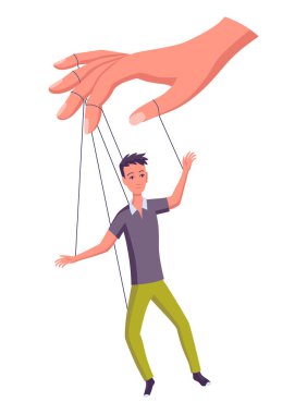 Kuklacı el kontrol kuklası. İşadamı ya da işçi kukla ustası tarafından kontrol ediliyor. İnsanı kukla gibi kullanıyor. İşveren hakimiyeti sömürüsü veya otorite manipülatörü