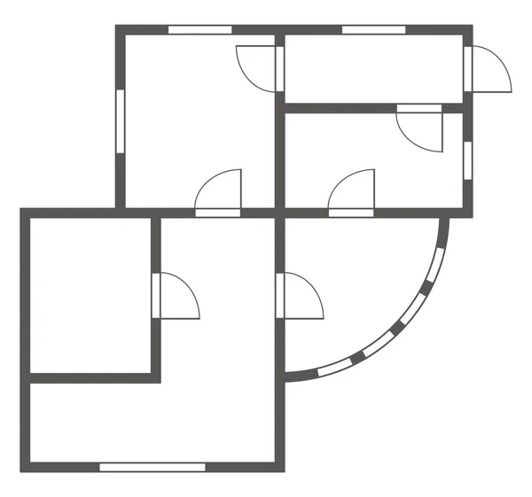 Архитектурный план. Черно-белый изолированный кондоминиум или дом. Этаж, дизайн интерьера кухни, спальни, гостиная, столовая и ванная комната. Квартира без мебели вид сверху — стоковый вектор