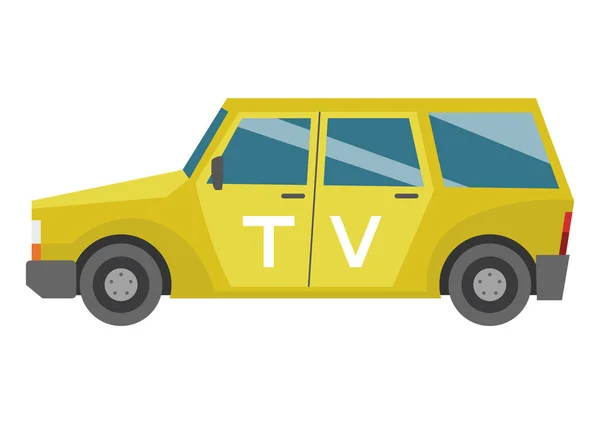 Tv broadcasting vehicle. Car for reporting news. Auto side view. Journalist transportation — Stock Vector