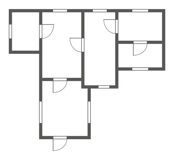 Архитектурный План Черно Белый Изолированный Кондоминиум Дом Этаж Дизайн Интерьера — стоковый вектор