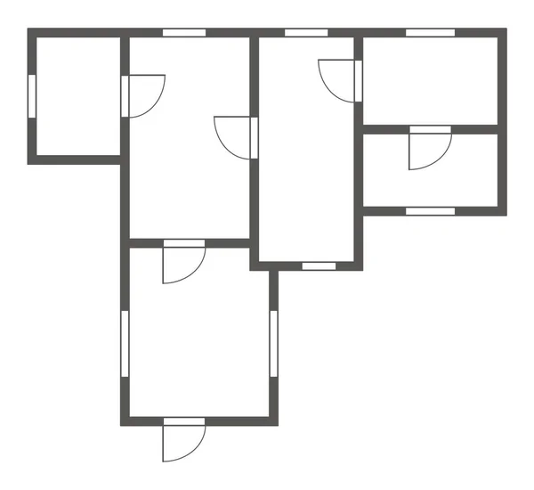 Daire Mimari Planı Siyah Beyaz Izole Edilmiş Apartman Kat Planı — Stok Vektör