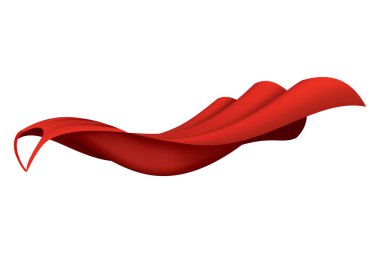 Süper kahraman kırmızı pelerin. Kırmızı kumaştan ipek pelerin yan görüş alanında. Karnaval maskeli balosu kıyafeti, gerçekçi kostüm tasarımı. Uçan Manto kostümü.