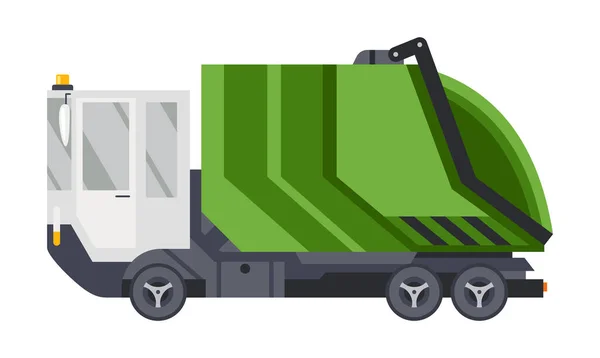 Camión Basura Con Cargador Automático Recogida Transporte Residuos Sólidos Domésticos — Vector de stock