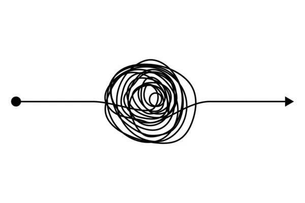 Arrow Caos Mentalidad Desorden Concepto Línea Nudo Doodle Con Boceto — Archivo Imágenes Vectoriales