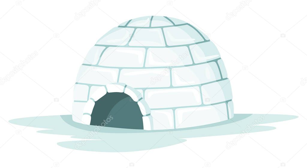 Igloo icon. Cartoon vector icehouse. Winter construction from ice blocks. Eskimo peoples house isolated on white background.