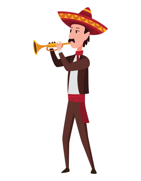 Mexican Character Mariachi Music Band Musician Traditional Dark Clothes Sombreros — Stockvektor