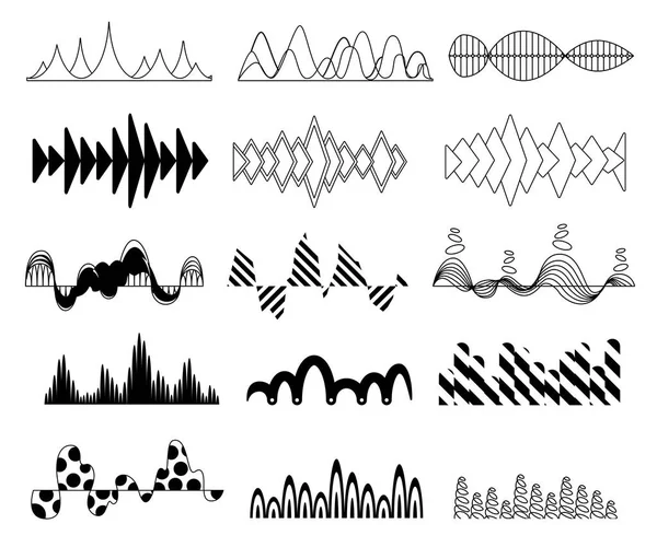 Black Sound Waves Set Audio Digital Equalizer Technology Musical Pulse — Wektor stockowy