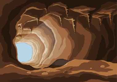 Treasure cave. Concept, art for computer game. Cartoon pirate treasury vector scene.