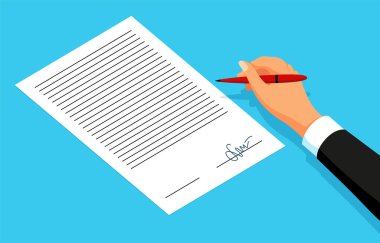 Notary service advertisement. Legal document with hand witnessing legal documents by signature. Execution of documents. Sign agreement accepted by public notary.